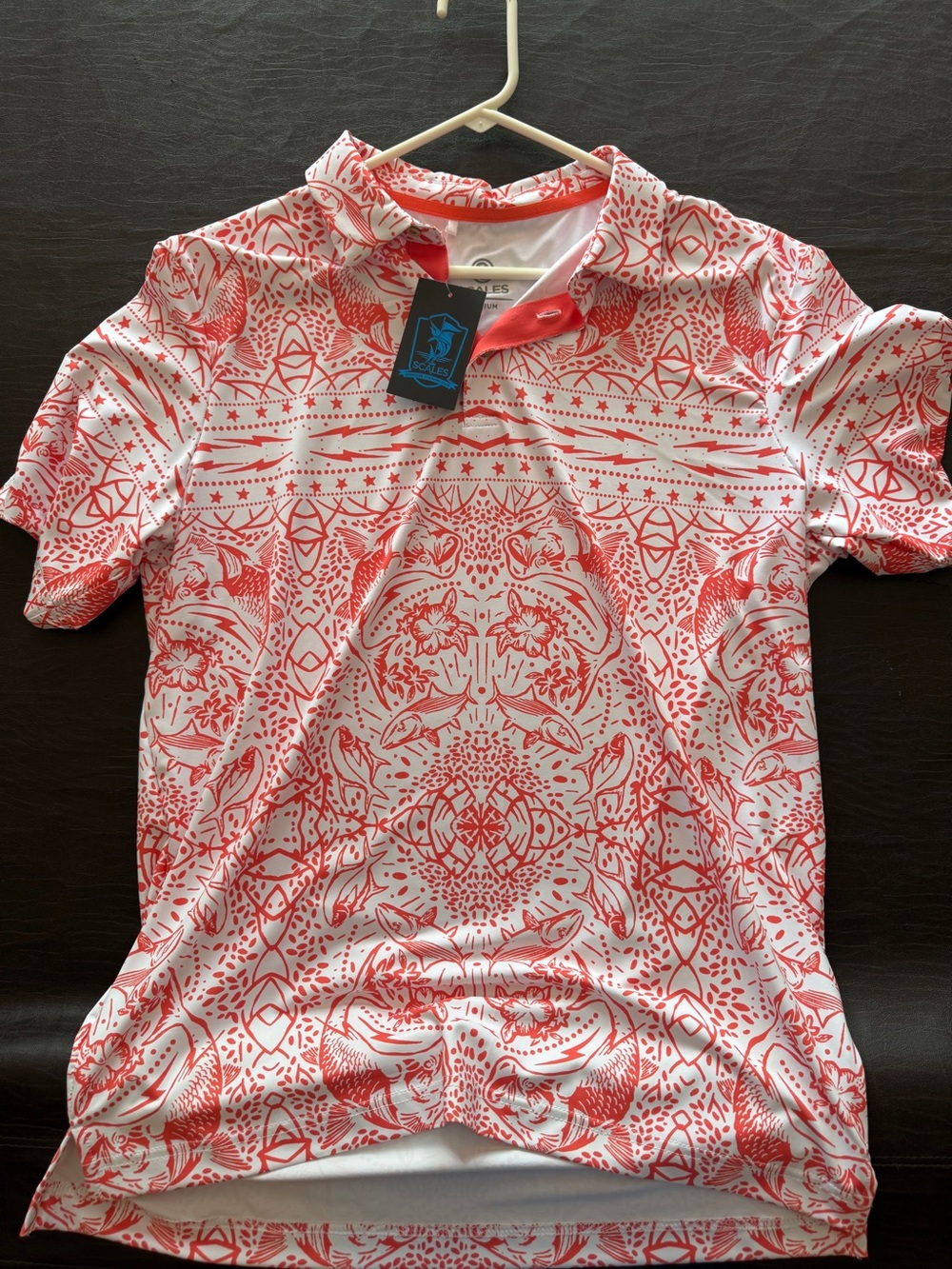 Performance Polo Shirt - White & Red Pattern